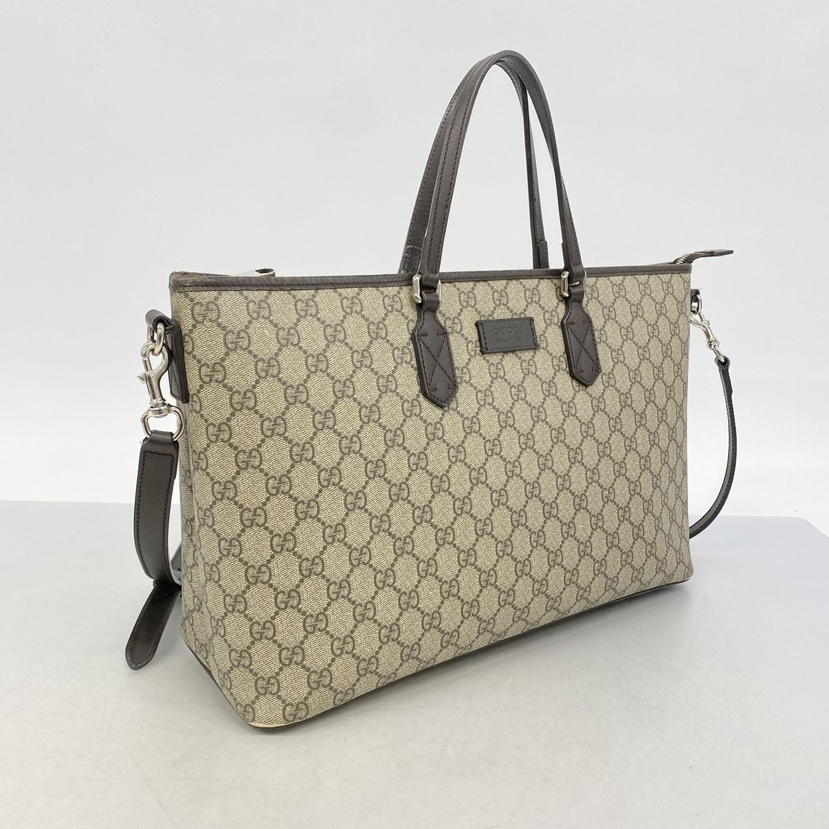 Gucci Tote Bag GG Supreme Brown Silver 2-Way — view 2