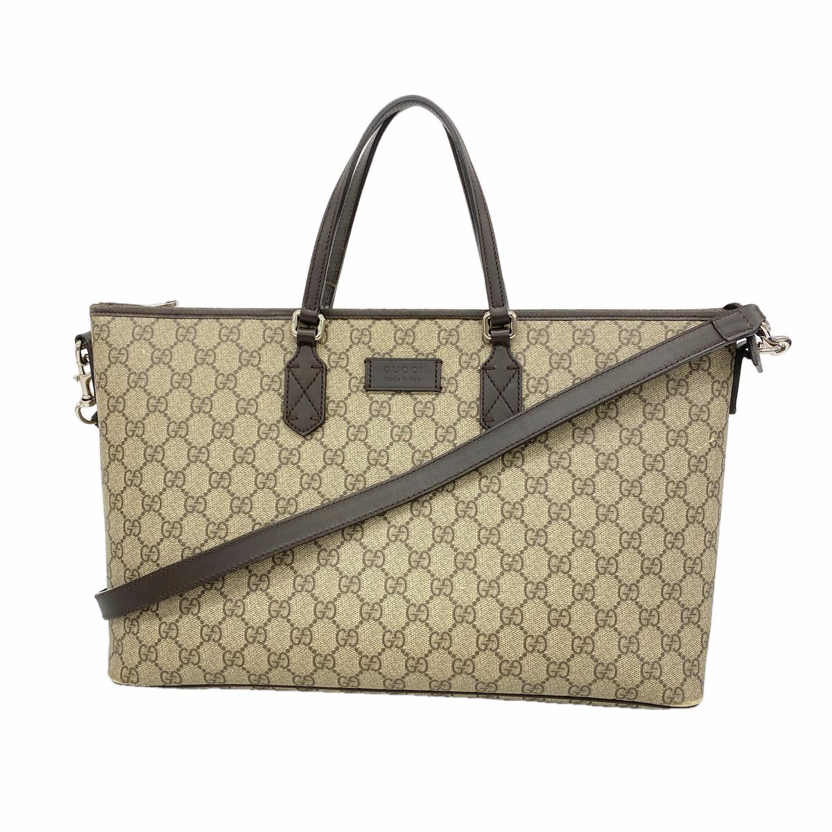 Gucci Tote Bag GG Supreme Brown Silver 2-Way