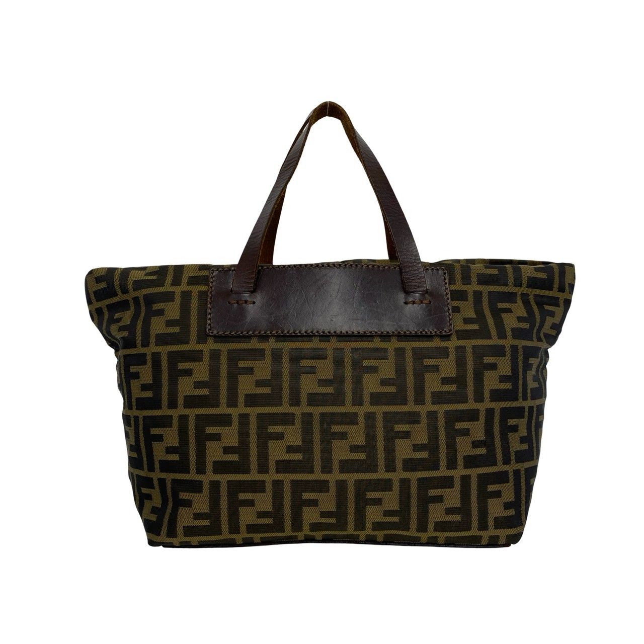 Fendi Vintage Zucca FF Pattern Nylon Leather Handbag Mini Tote Khaki Brown — view 3