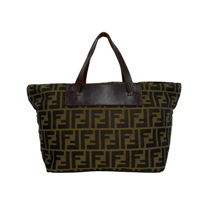 Fendi Vintage Zucca FF Pattern Nylon Leather Handbag Mini Tote Khaki Brown — view 3