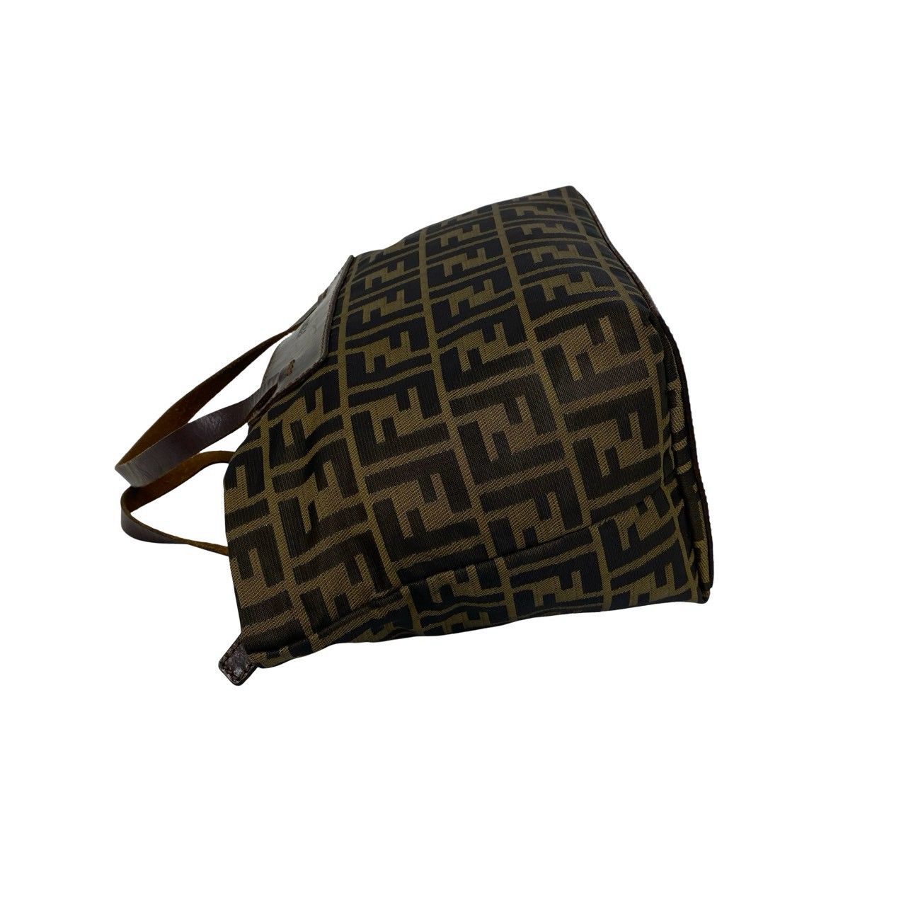 Fendi Vintage Zucca FF Pattern Nylon Leather Handbag Mini Tote Khaki Brown — view 5