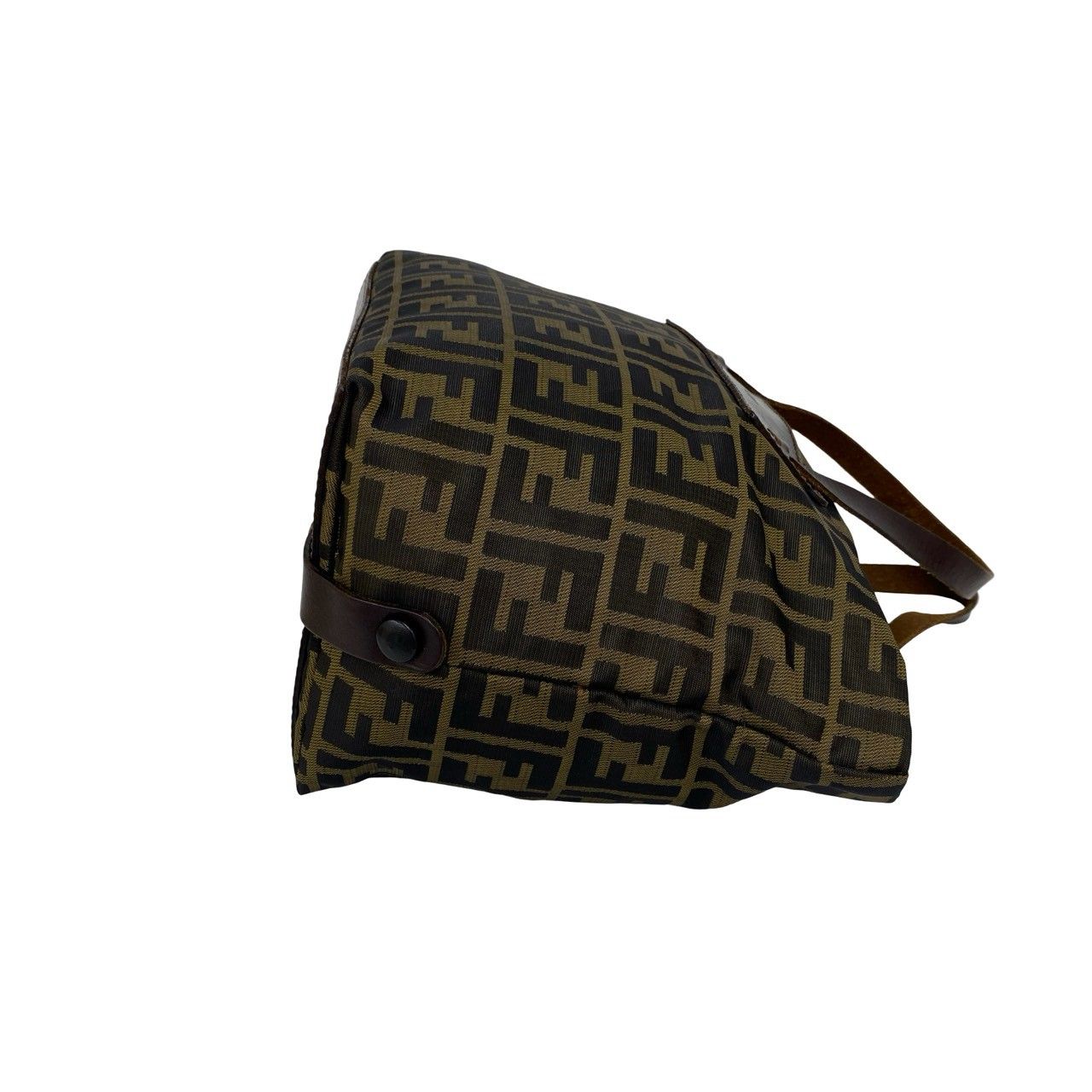 Fendi Vintage Zucca FF Pattern Nylon Leather Handbag Mini Tote Khaki Brown — view 6