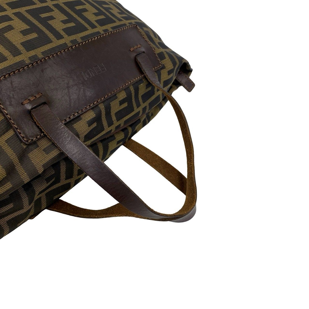 Fendi Vintage Zucca FF Pattern Nylon Leather Handbag Mini Tote Khaki Brown — view 4