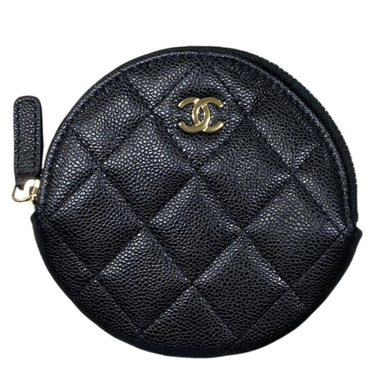 Chanel Coin Purse Quilted CC Logo Caviar Leather Black