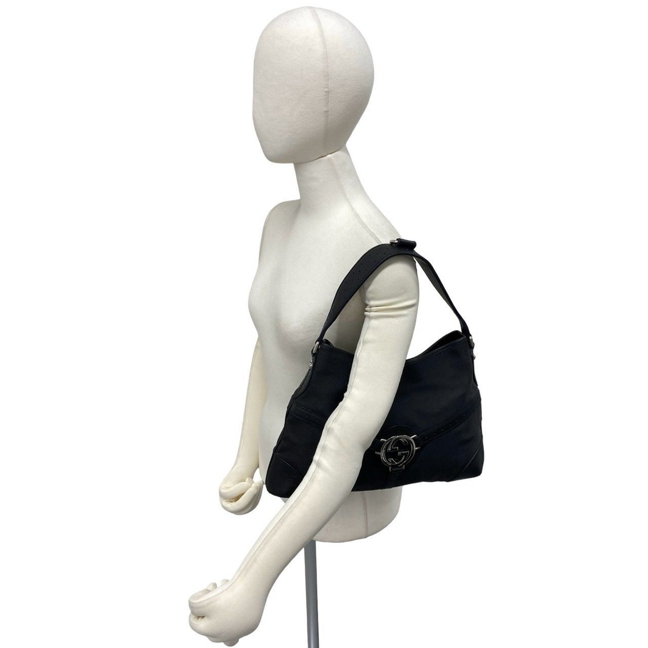 Gucci Interlocking Canvas Leather Shoulder Bag Black — view 2