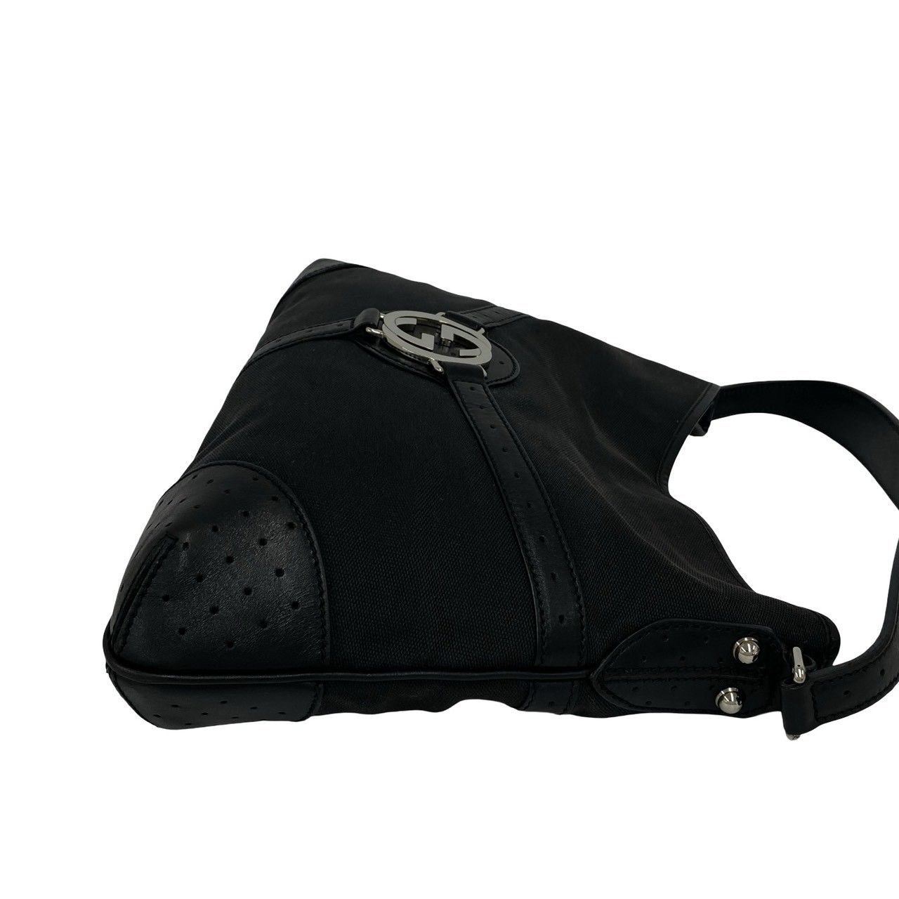 Gucci Interlocking Canvas Leather Shoulder Bag Black — view 6