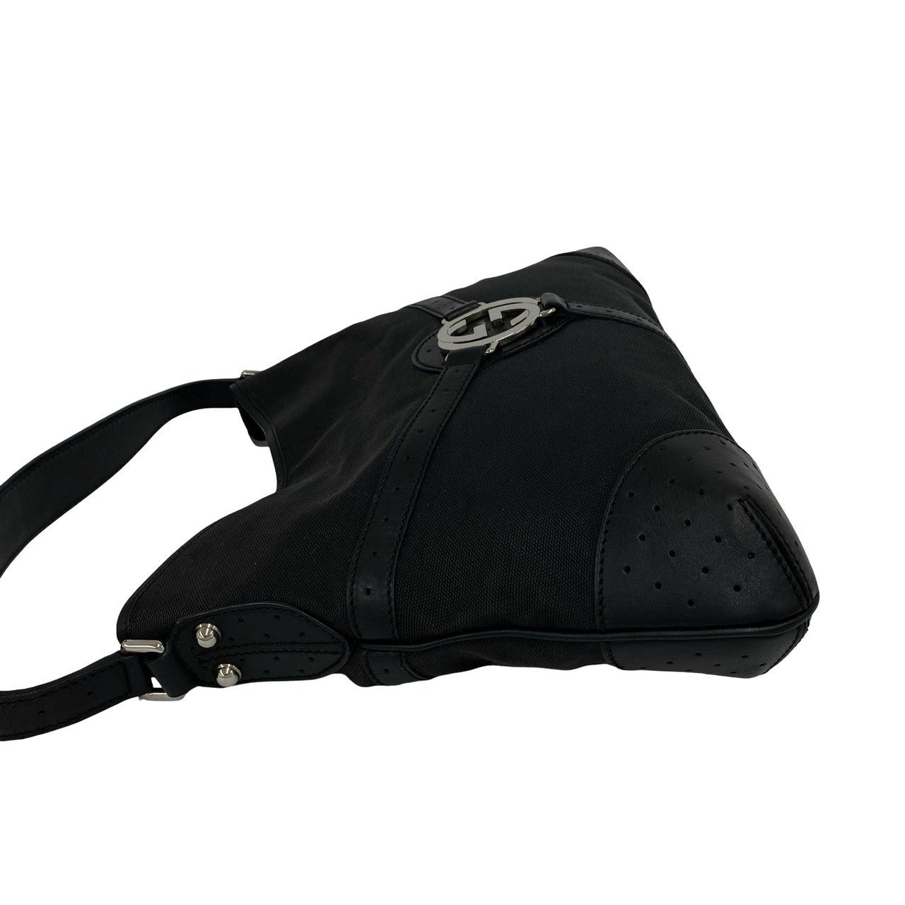 Gucci Interlocking Canvas Leather Shoulder Bag Black — view 5