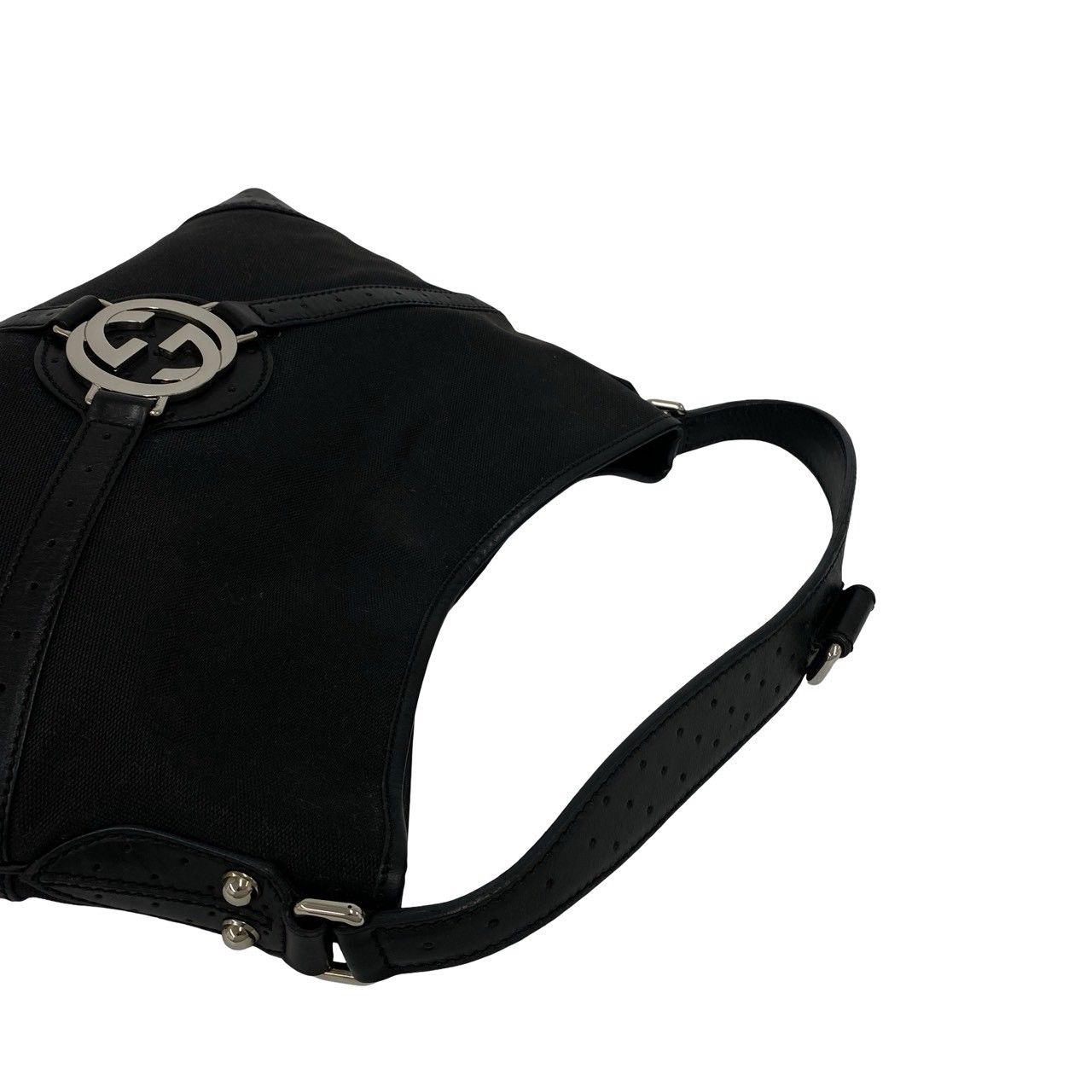 Gucci Interlocking Canvas Leather Shoulder Bag Black — view 4