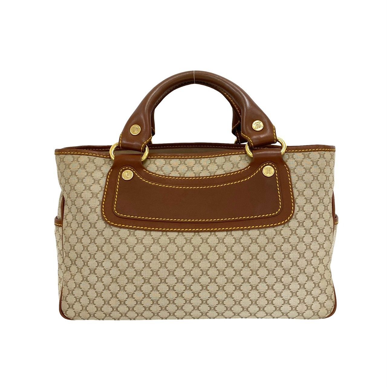 Celine Boogie Macadam Blason Pattern Canvas Leather Handbag Mini Tote Beige — view 3