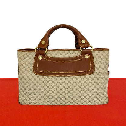 Celine Boogie Macadam Blason Pattern Canvas Leather Handbag Mini Tote Beige