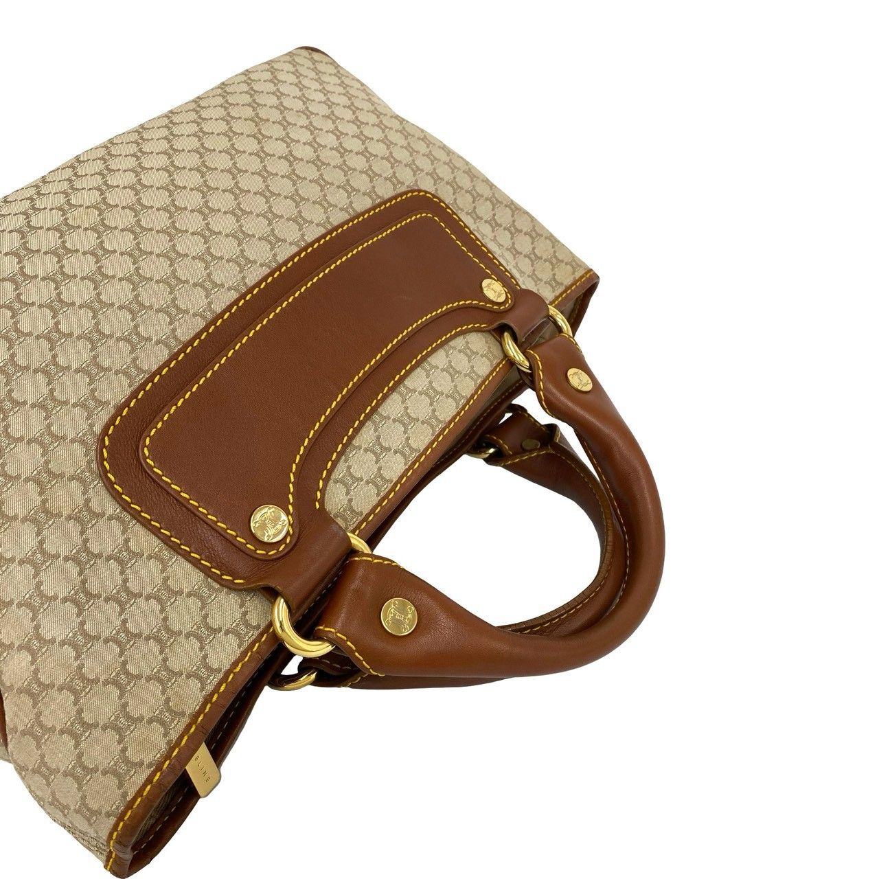 Celine Boogie Macadam Blason Pattern Canvas Leather Handbag Mini Tote Beige — view 4
