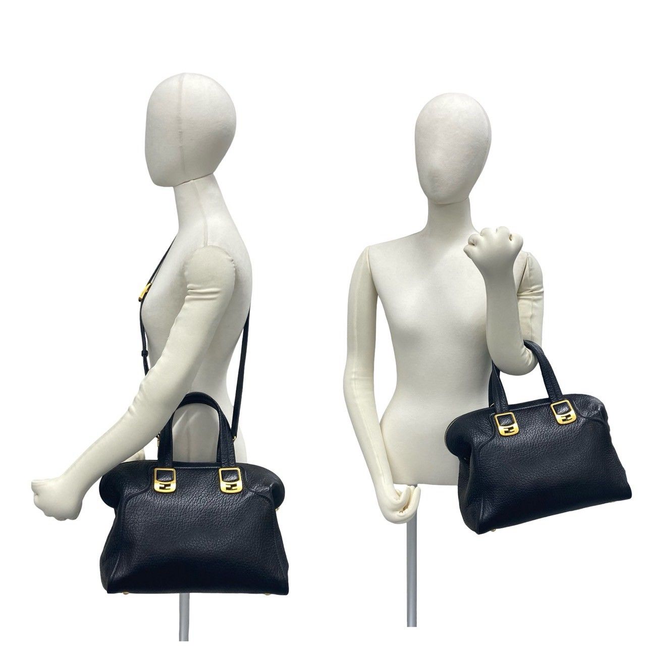 Fendi Chameleon Leather 2-Way Shoulder Bag Mini Black — view 2