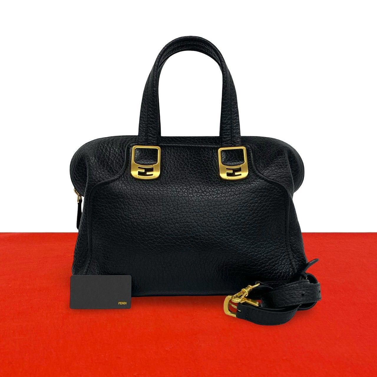 Fendi Chameleon Leather 2-Way Shoulder Bag Mini Black