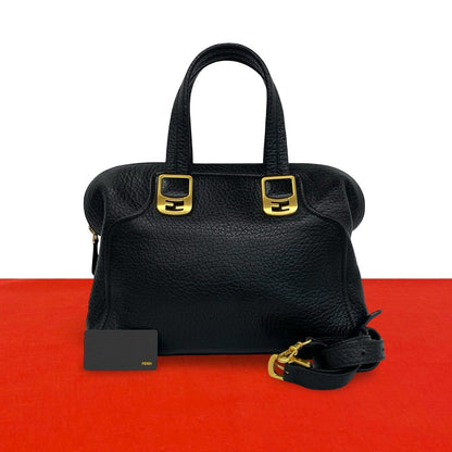 Fendi Chameleon Leather 2-Way Shoulder Bag Mini Black