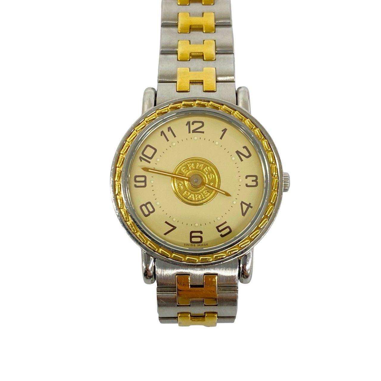 Hermes Sellier Stainless Quartz Watch Wrist Silver Gold — view 5