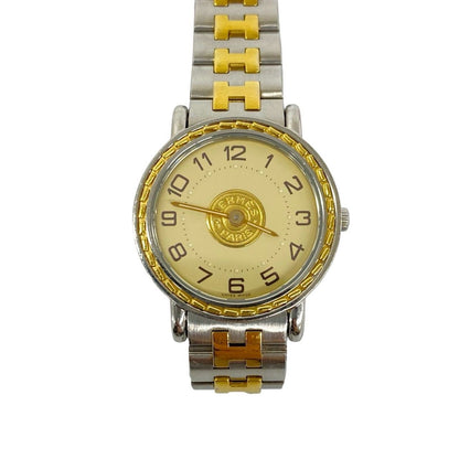Hermes Sellier Stainless Quartz Watch Wrist Silver Gold — view 5