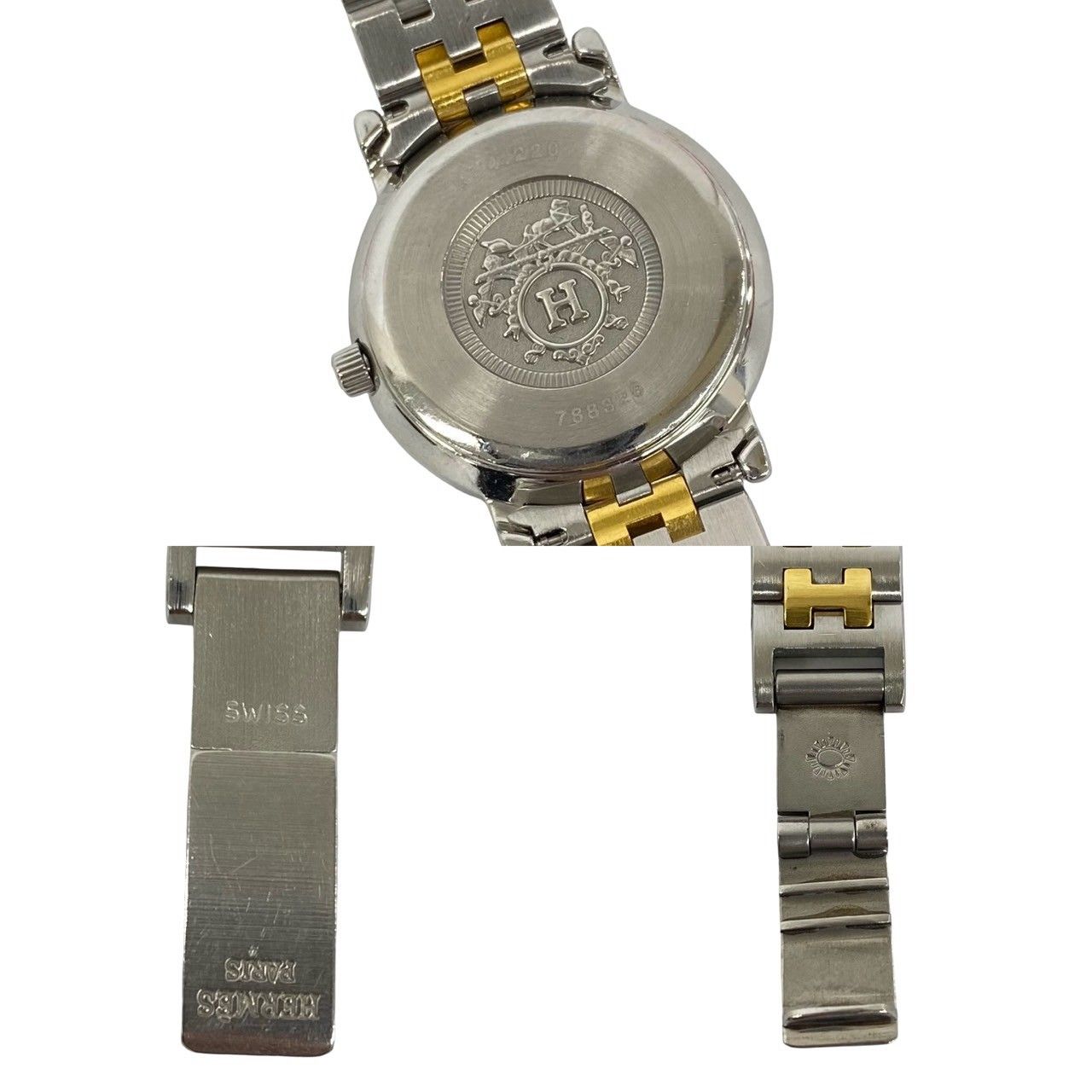 Hermes Sellier Stainless Quartz Watch Wrist Silver Gold — view 3