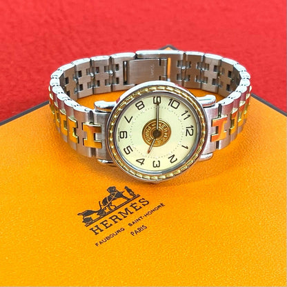 Hermes Sellier Stainless Quartz Watch Wrist Silver Gold