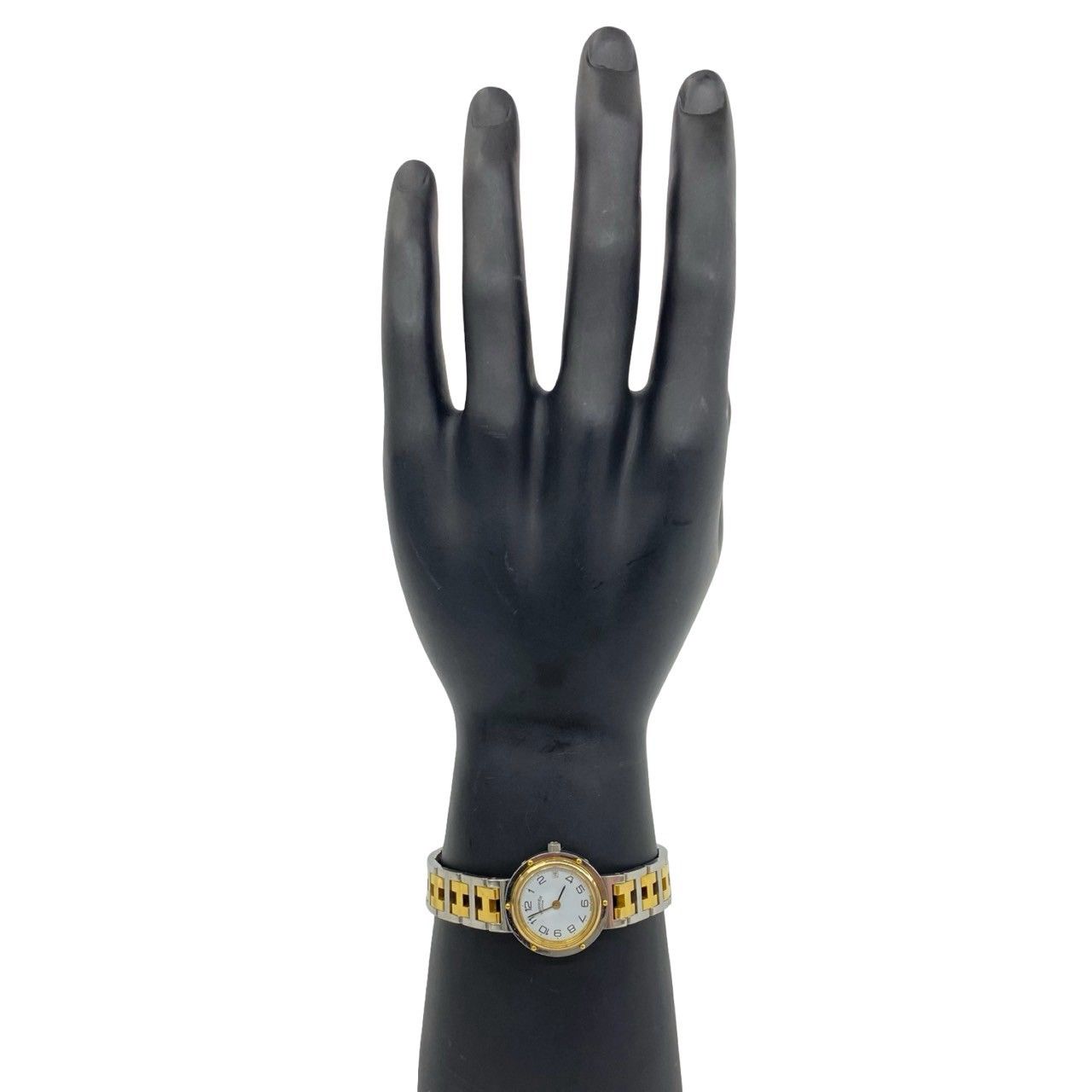 Hermes Clipper Stainless Quartz Watch Wrist Silver Gold — view 2
