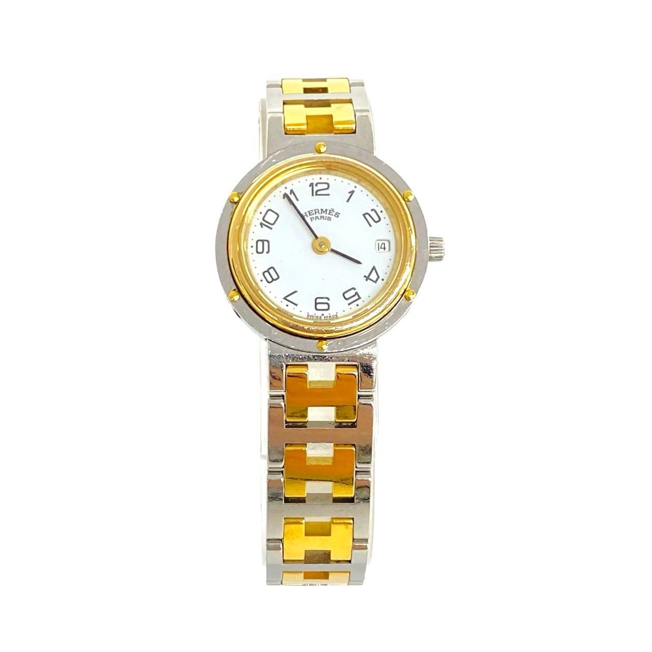 Hermes Clipper Stainless Quartz Watch Wrist Silver Gold — view 4
