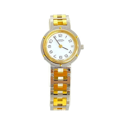 Hermes Clipper Stainless Quartz Watch Wrist Silver Gold — view 4