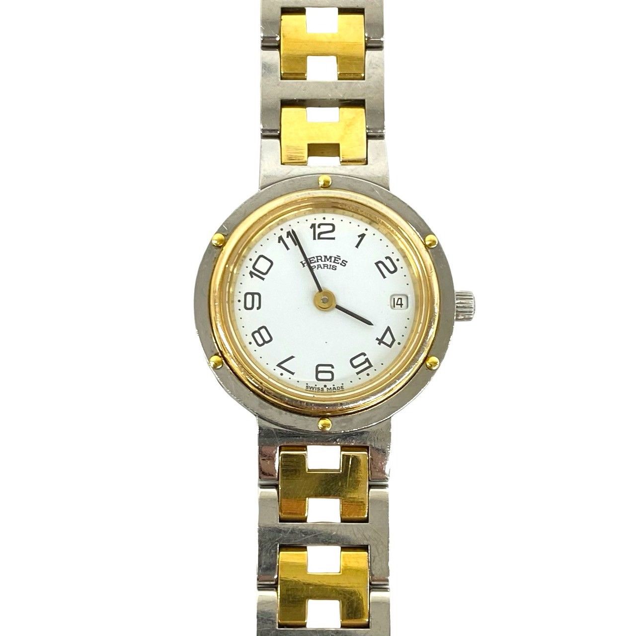 Hermes Clipper Stainless Quartz Watch Wrist Silver Gold — view 5
