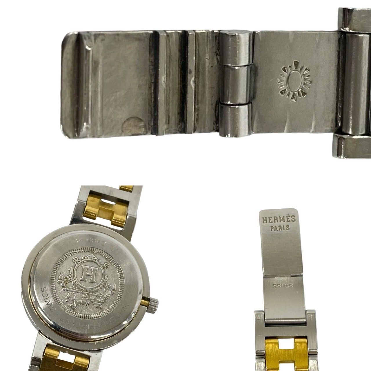 Hermes Clipper Stainless Quartz Watch Wrist Silver Gold — view 3