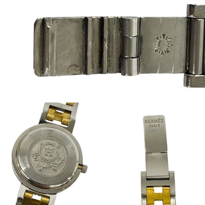 Hermes Clipper Stainless Quartz Watch Wrist Silver Gold — view 3