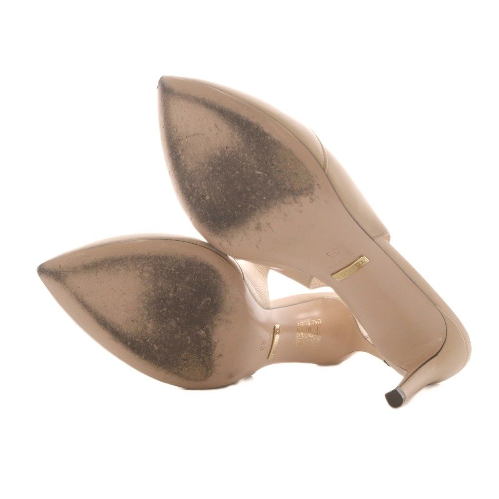 Gucci Pumps Beige Chain Motif Pointed Toe Leather Slingback Heels — view 6