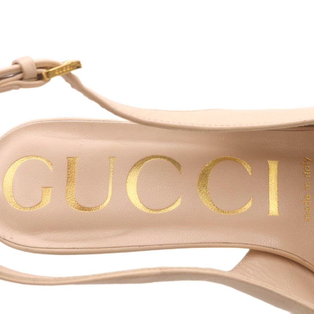 Gucci Pumps Beige Chain Motif Pointed Toe Leather Slingback Heels — view 7