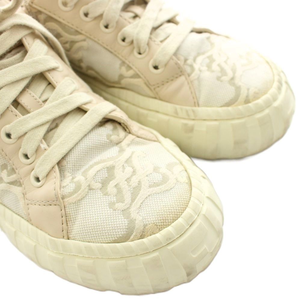Fendi Force Sneakers Low-Cut Canvas Leather Logo All Over Print Beige — view 6