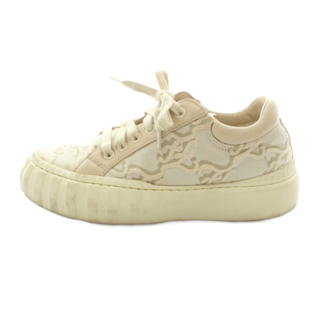 Fendi Force Sneakers Low-Cut Canvas Leather Logo All Over Print Beige
