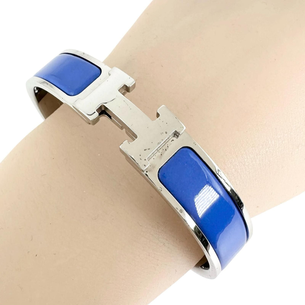 Hermes Click Enamel Silver Blue Bangle Bracelet — view 5