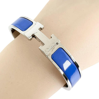 Hermes Click Enamel Silver Blue Bangle Bracelet — view 5