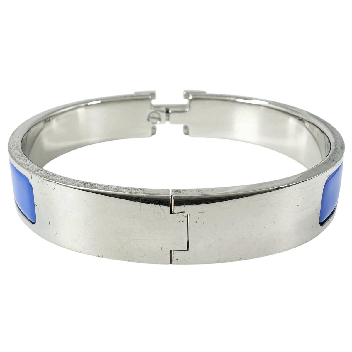 Hermes Click Enamel Silver Blue Bangle Bracelet — view 3