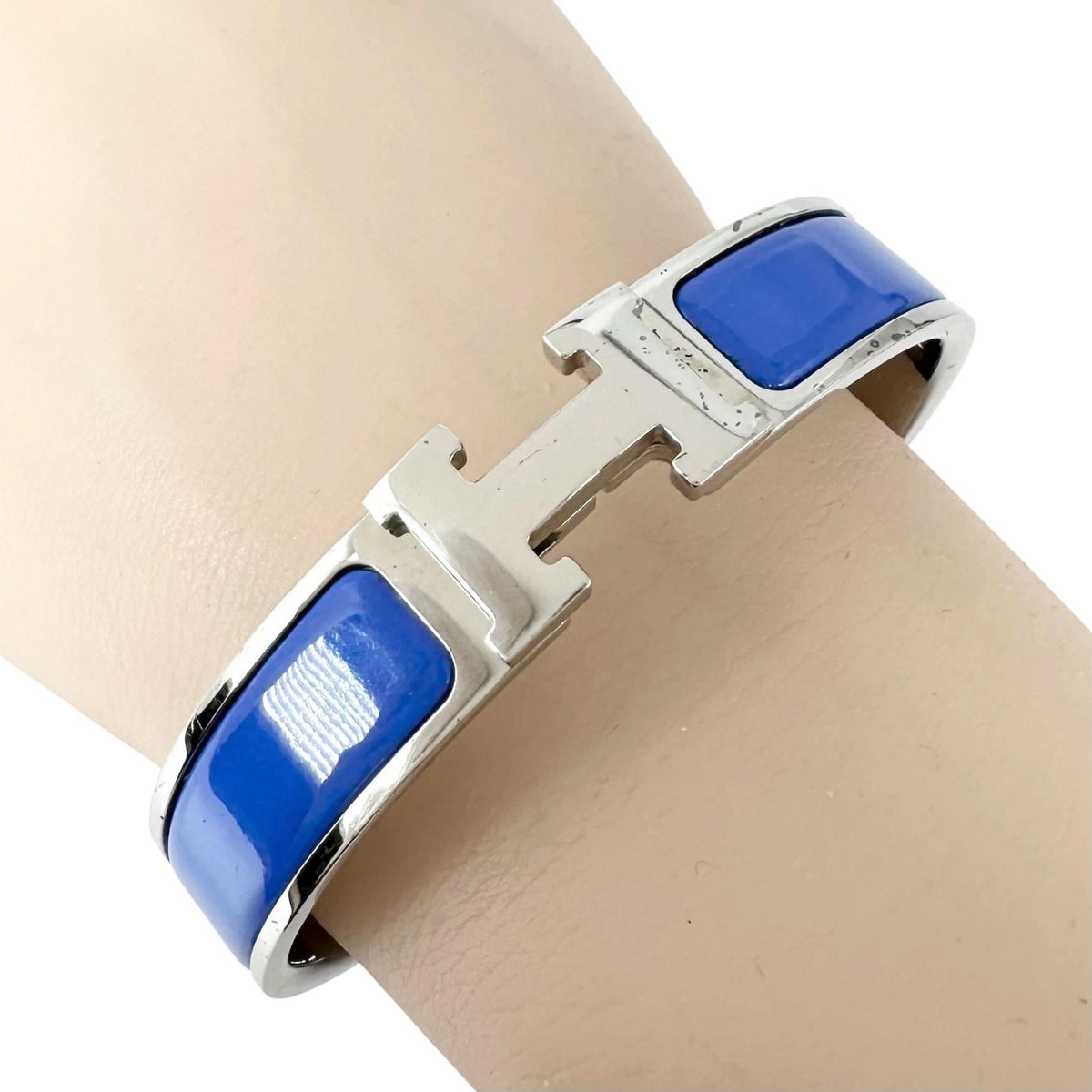 Hermes Click Enamel Silver Blue Bangle Bracelet — view 4