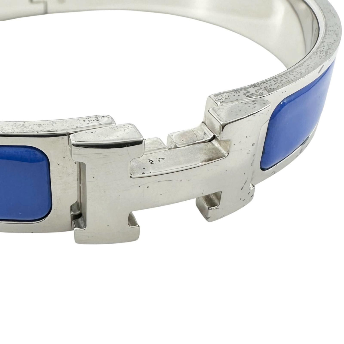 Hermes Click Enamel Silver Blue Bangle Bracelet — view 6