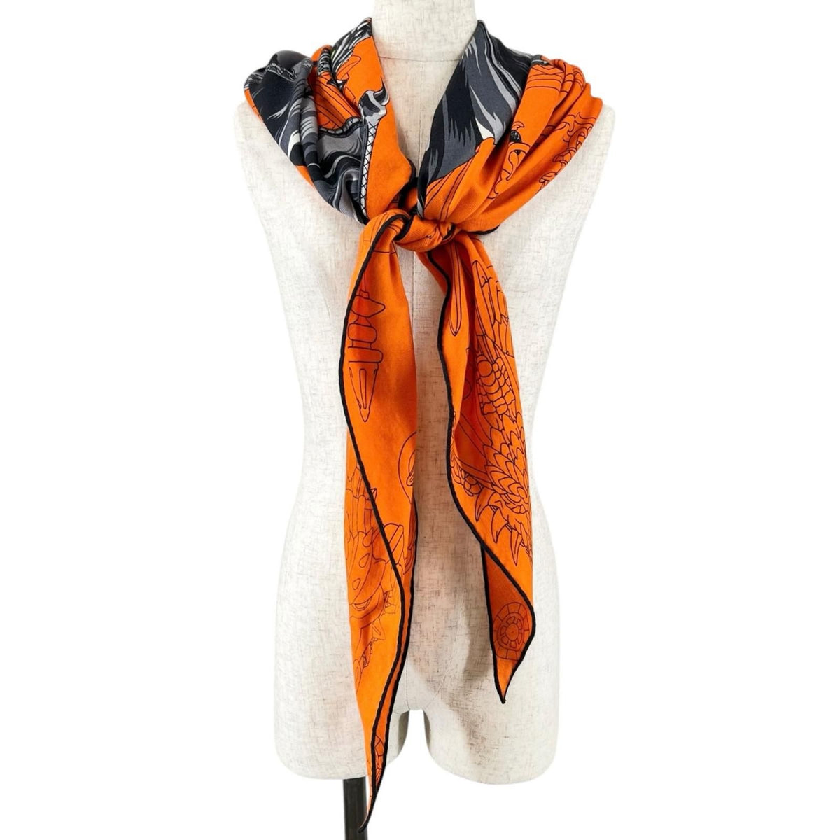 Hermes Losange Dragon Flash Silk Cashmere Orange Scarf — view 2