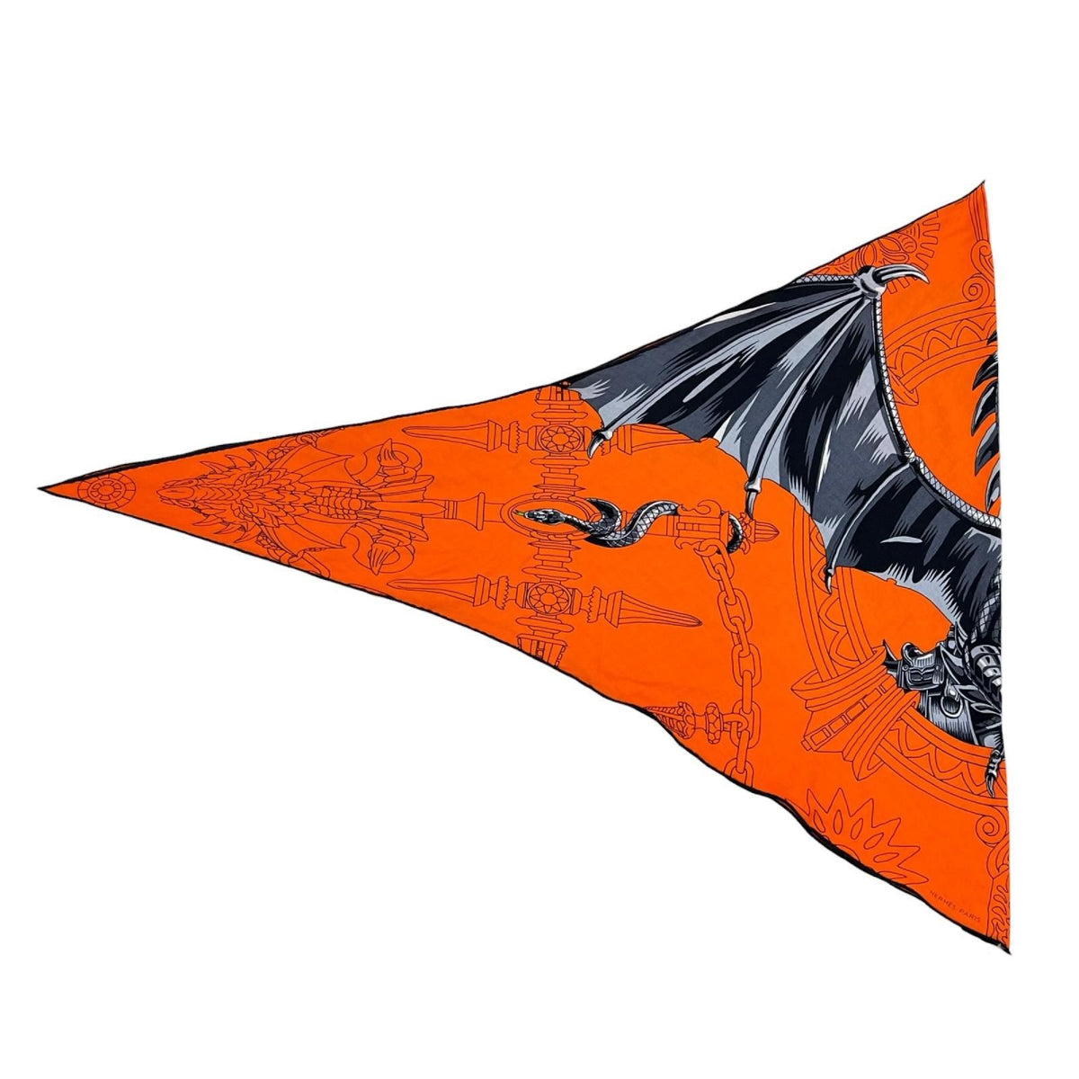 Hermes Losange Dragon Flash Silk Cashmere Orange Scarf — view 3