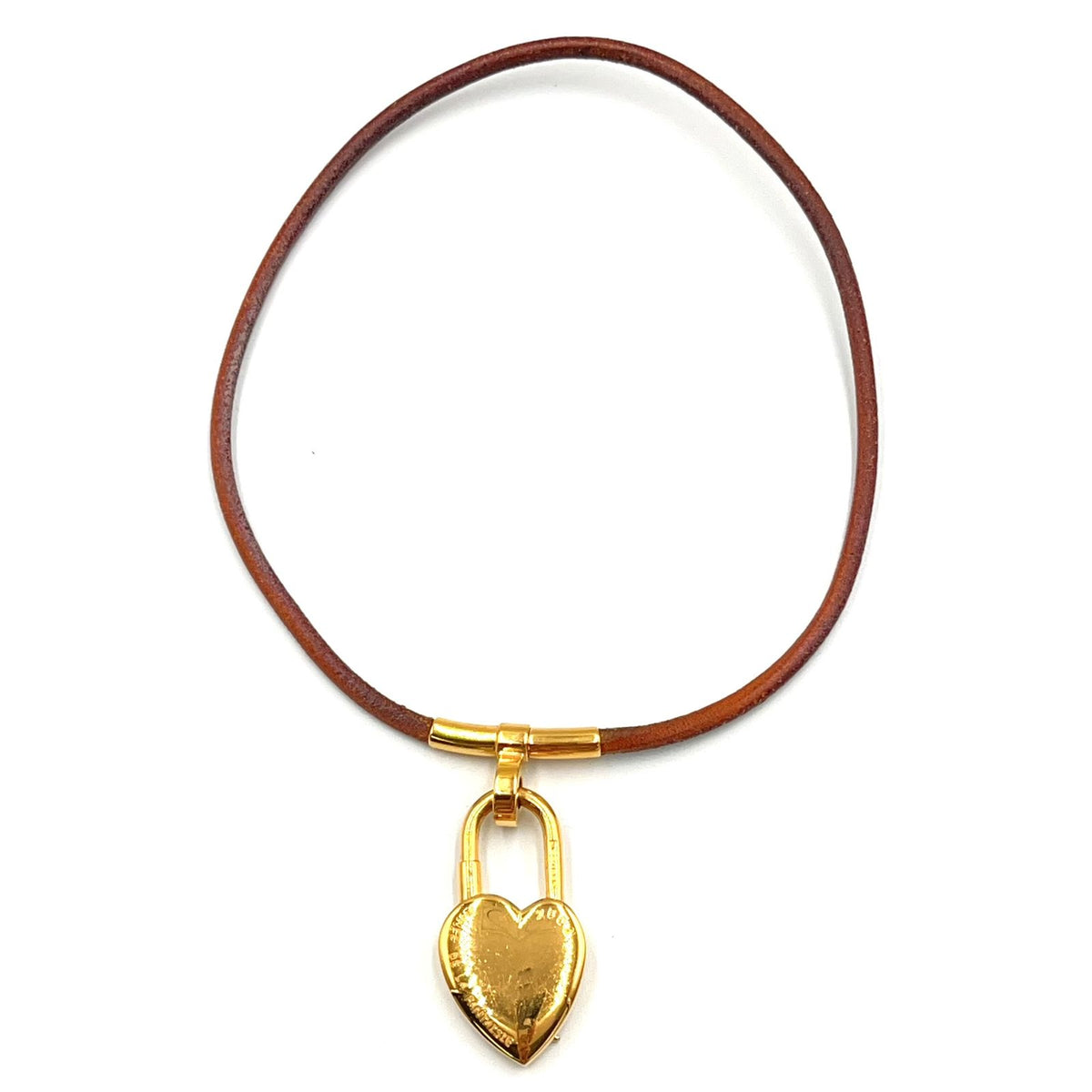 Hermes Fantasy Heart Cadena Choker Leather Metal Gold Brown Bracelet Bangle — view 7