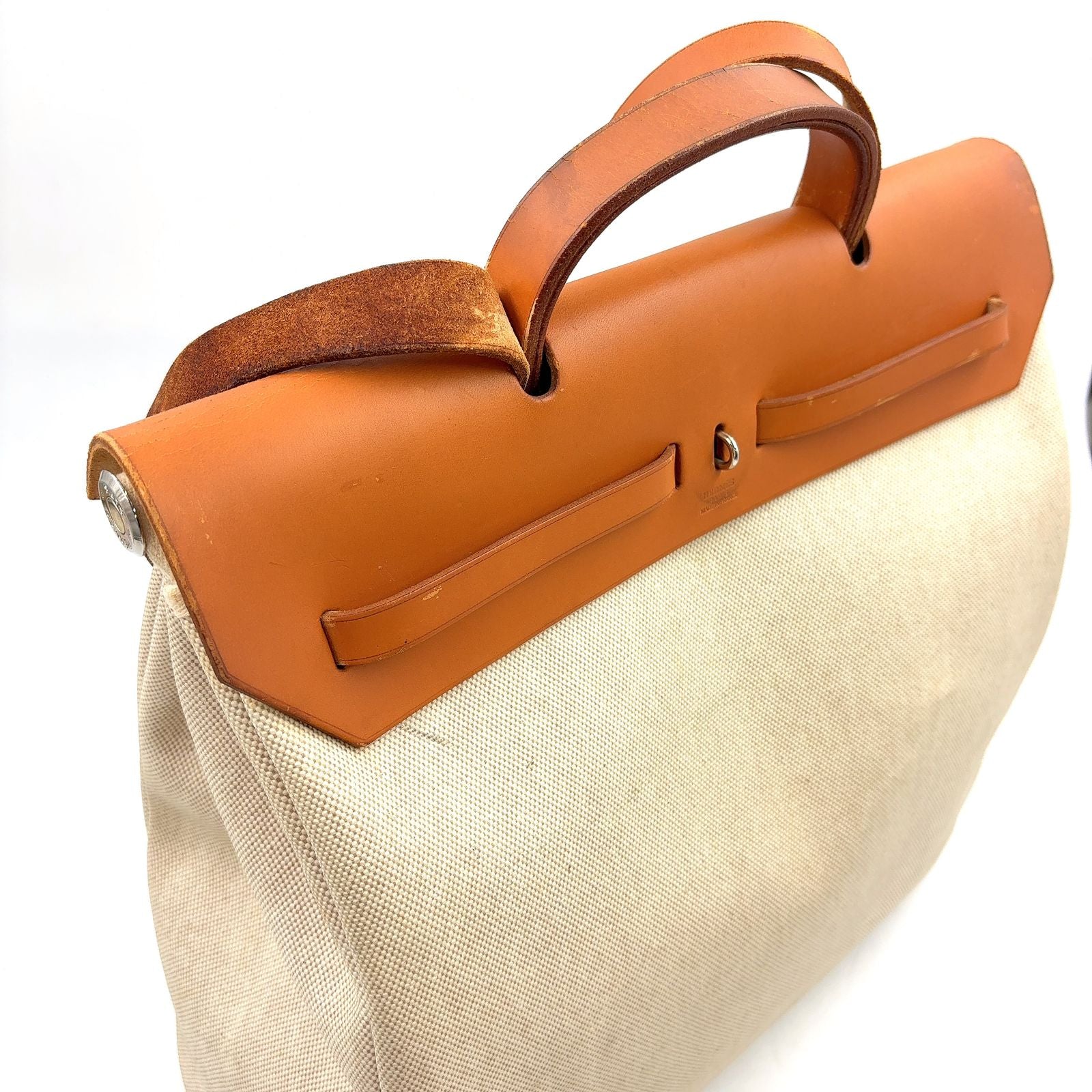 Hermes Herbag a Dos PM 2-Way Shoulder Bag Leather Canvas Beige Light Brown — view 8