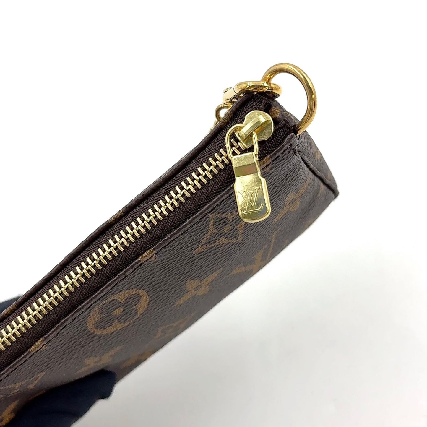 Louis Vuitton Mini Pochette Soir Illustre Monogram Brown Handbag Gold — view 6