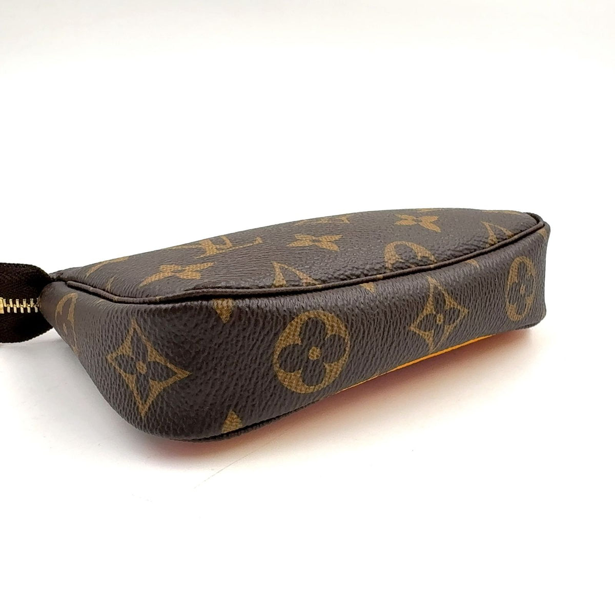 Louis Vuitton Mini Pochette Soir Illustre Monogram Brown Handbag Gold — view 5