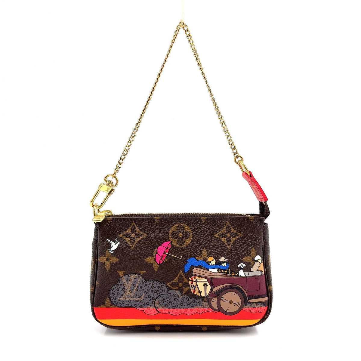 Louis Vuitton Mini Pochette Soir Illustre Monogram Brown Handbag Gold