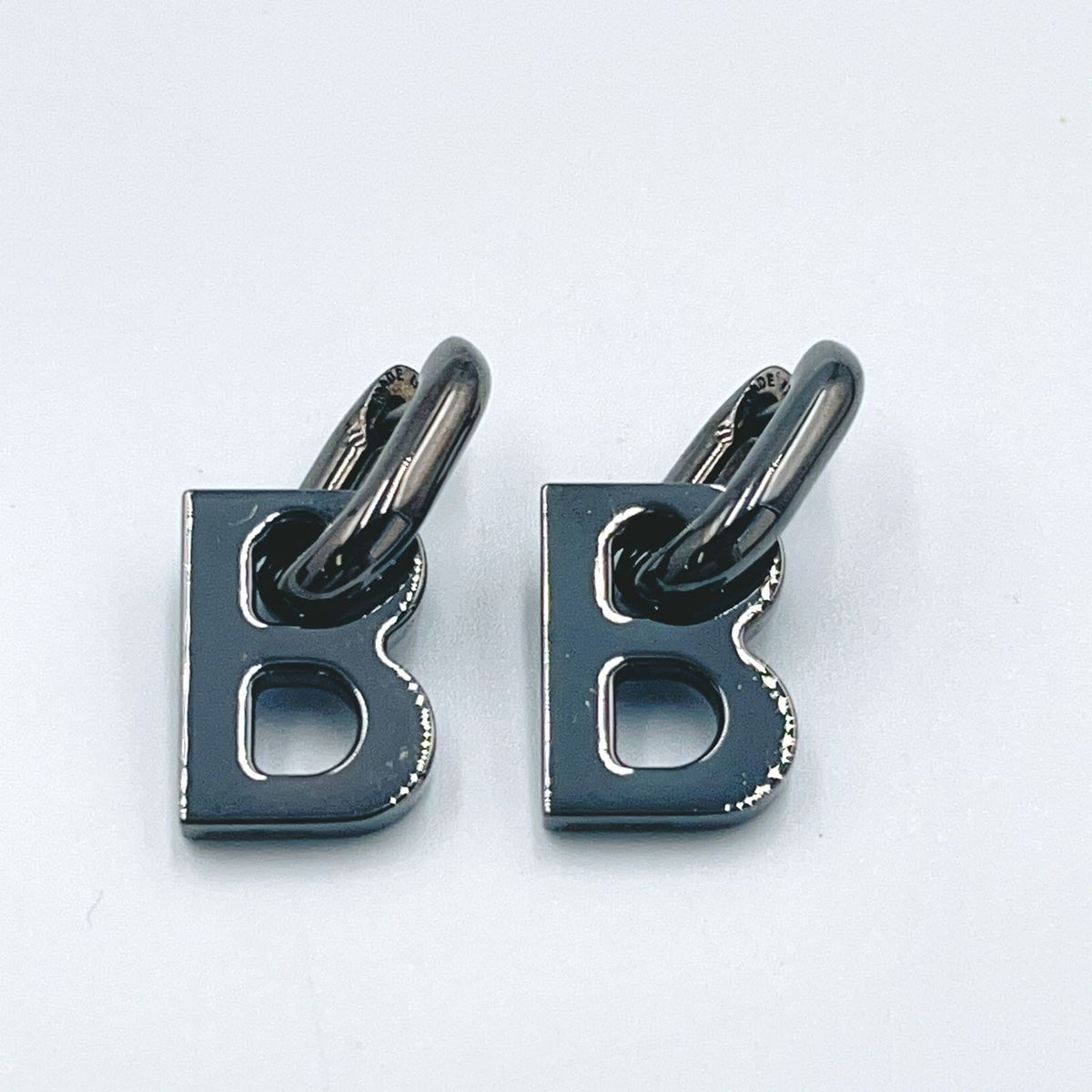 Balenciaga B Chain B Logo Hoop Drop Gunmetal Metal Silver Earrings — view 8