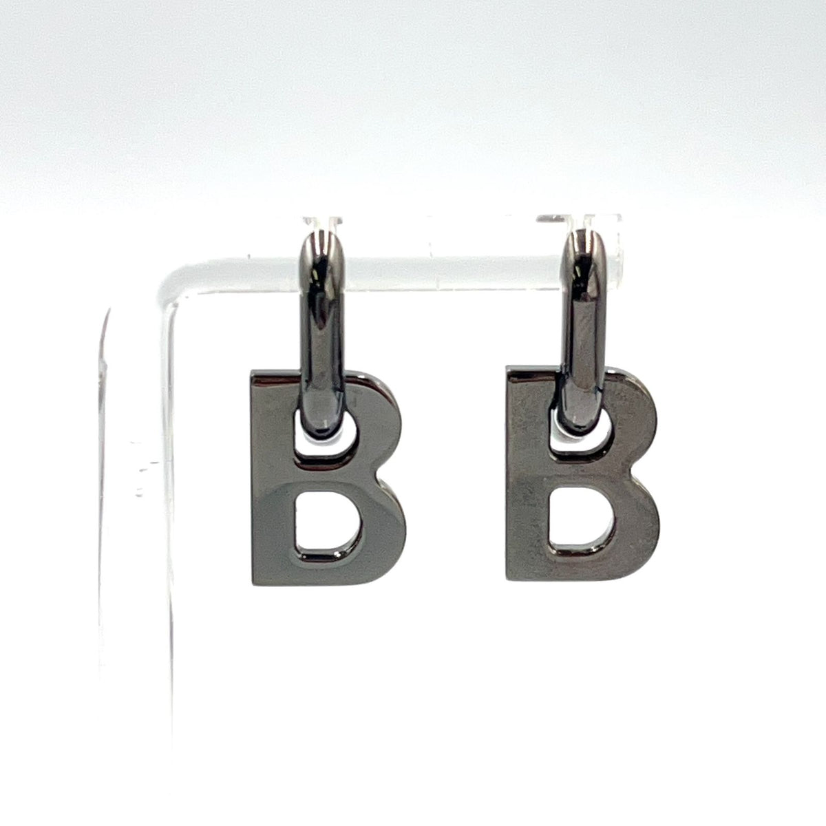 Balenciaga B Chain B Logo Hoop Drop Gunmetal Metal Silver Earrings