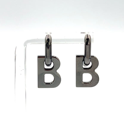 Balenciaga B Chain B Logo Hoop Drop Gunmetal Metal Silver Earrings