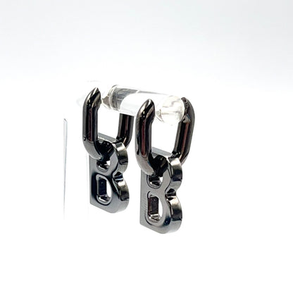 Balenciaga B Chain B Logo Hoop Drop Gunmetal Metal Silver Earrings — view 2