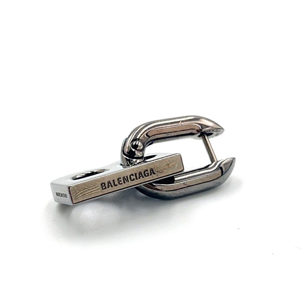 Balenciaga B Chain B Logo Hoop Drop Gunmetal Metal Silver Earrings — view 5