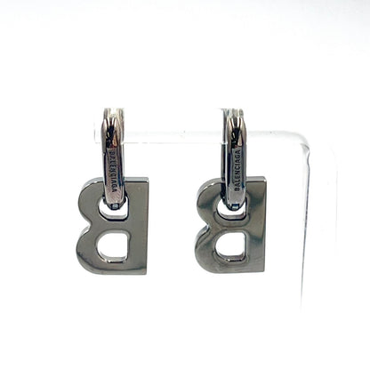 Balenciaga B Chain B Logo Hoop Drop Gunmetal Metal Silver Earrings — view 3